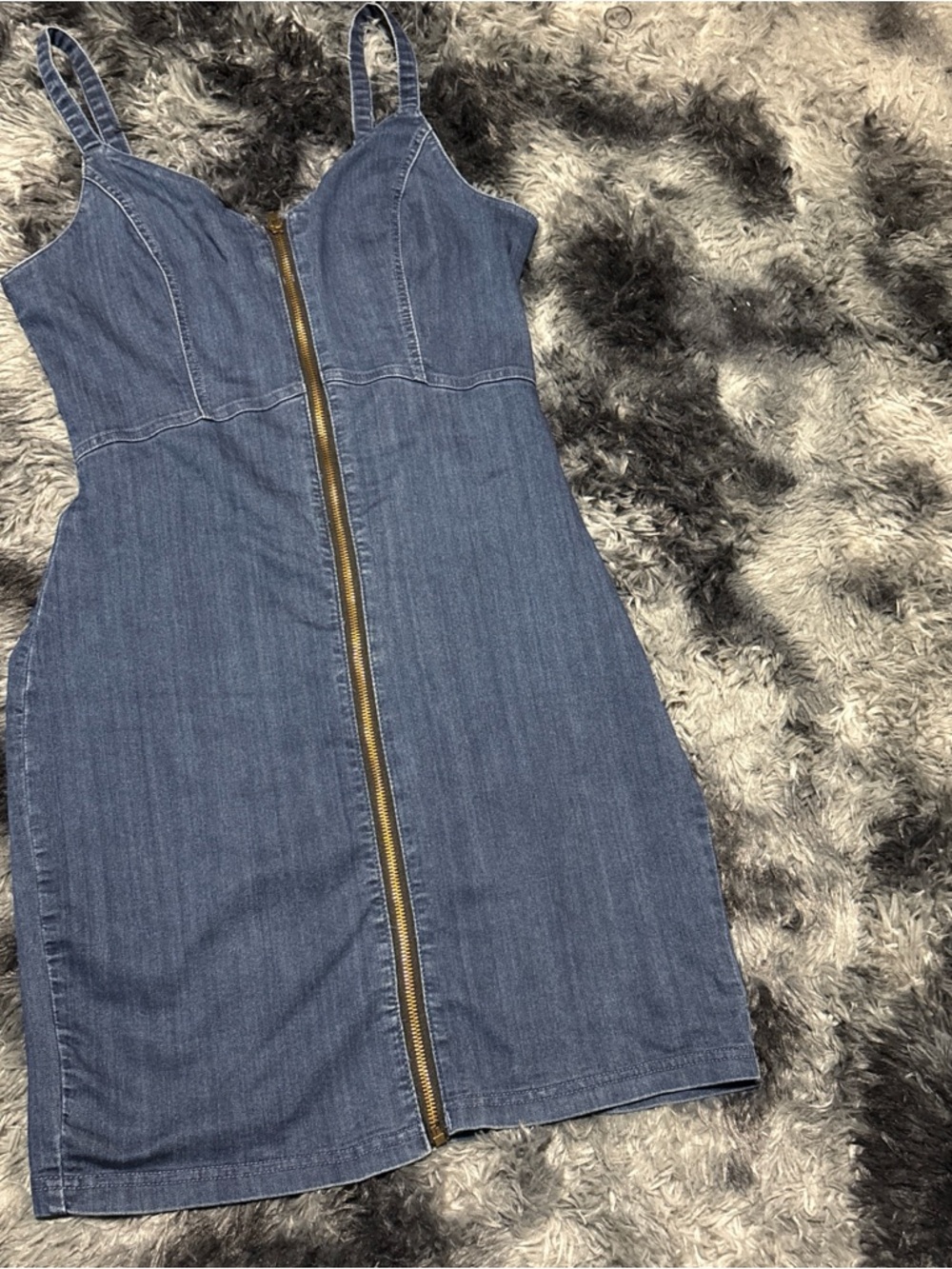 Haute Monde Denim Zip-Back Bodycon Dress - Dark Blue